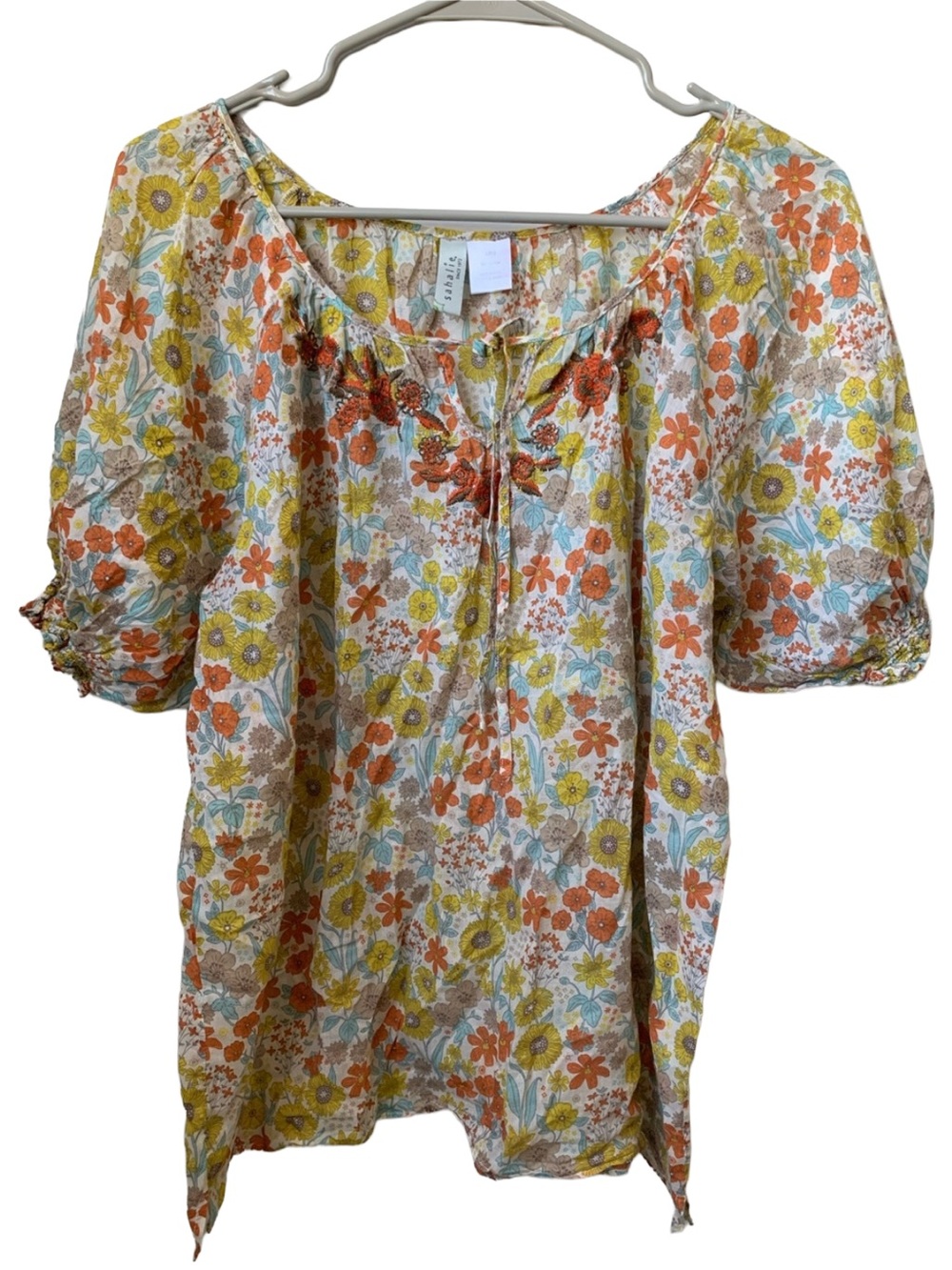 SAHALIE Women’s Short Elastic Sleeve Split V-neck Blouse